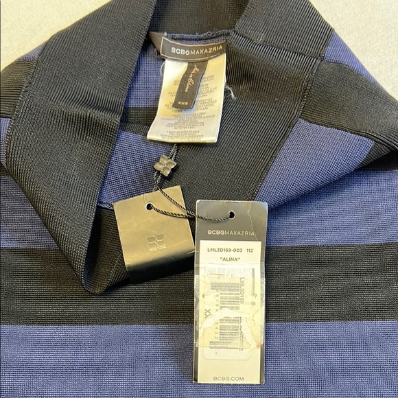NEW BCBGMaxAzria ALINA Navy Blue Black Striped Hourglass Bandage Mini Skirt XXS - Picture 6 of 12